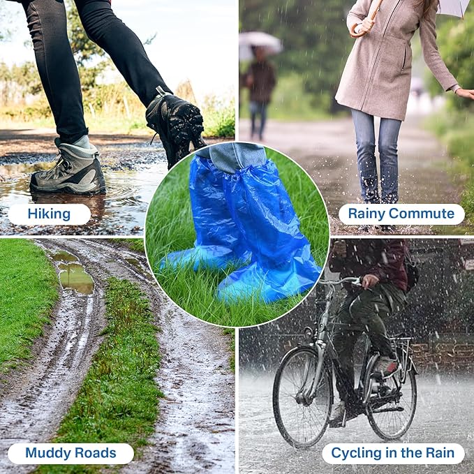 12 Pairs Waterproof Shoe Covers Plastic Boot Covers Disposable Thicker Long Rain Shoes and Boots Cover Non-Slip,Indoor Outdoor Overshoes for Men and Women