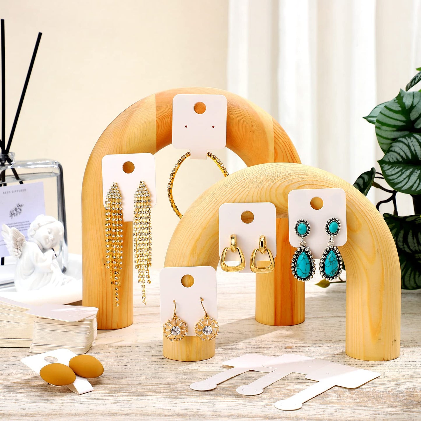 500 Pcs Necklace & Bracelet Display Cards Self Adhesive Jewelry Packaging Hanging Display Kraft Selling Cards Bulk for Earring Hairband Scrunchies Choker Keychain Small Business Supplies(White)