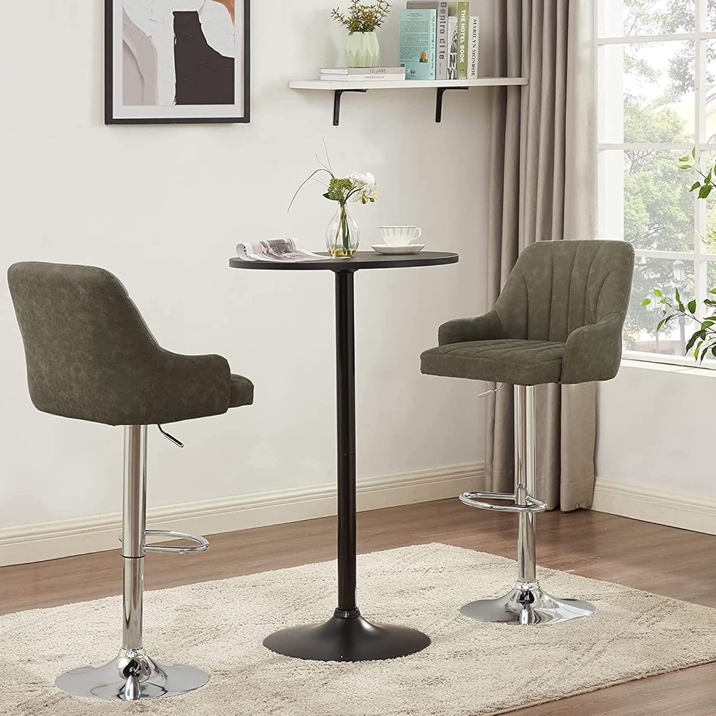 VECELO Adjustable Barstools Set of 4, Counter Bar Stools with Back and Arm, Kitchen Island Stools Swivel Bar Chairs for Pub Dinning Room, Dark Gray