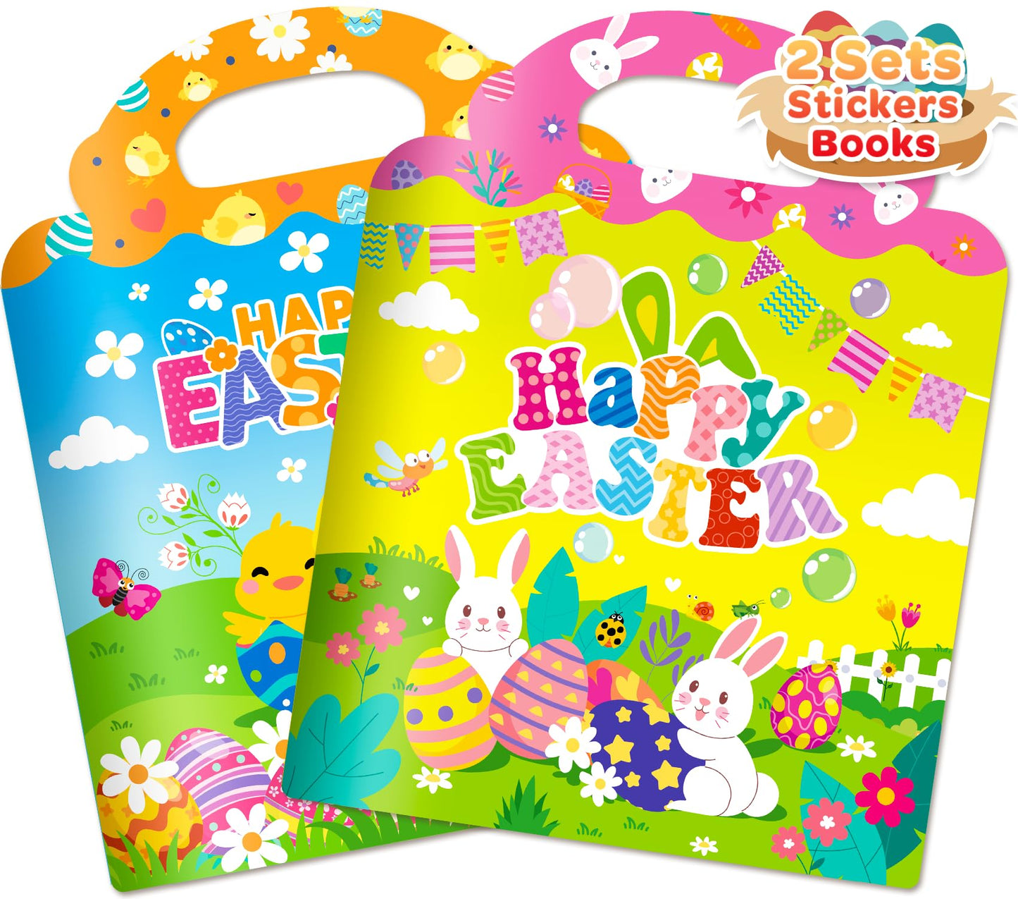 Officygnet 2 Sets Easter Reusable Sticker Books for Kids, Activity Books for Toddlers, Arts and Crafts Removable Jelly Stickers for Kids Ages 3-5, Easter Toys Gifts Basket Stuffers Essentials for Kid