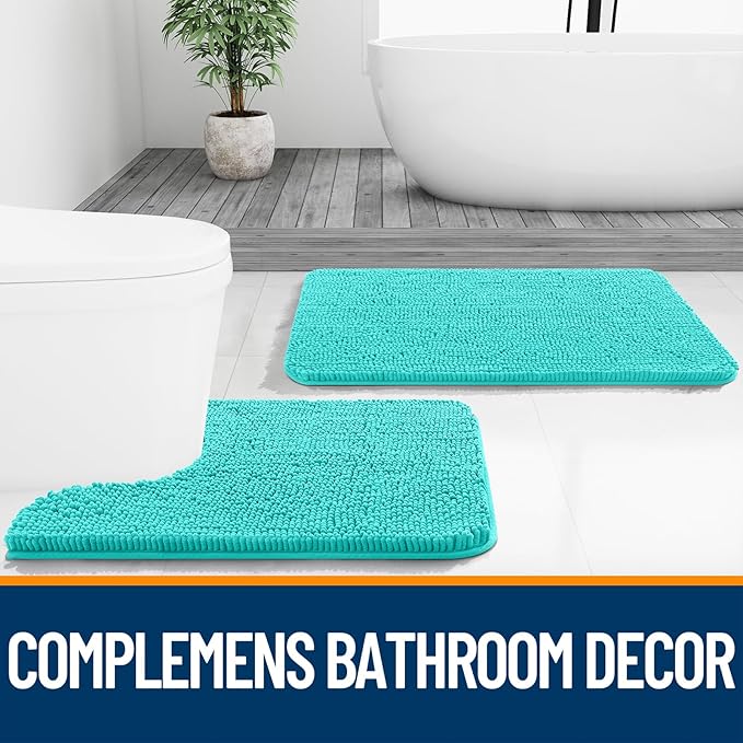 OLANLY Bathroom Rugs 47x24, Extra Soft Absorbent Chenille Bath Rugs, Rubber Backing Quick Dry, Machine Washable Bath Mats for Bathroom Floor, Tub and Shower, Home Decor Accessories, Teal