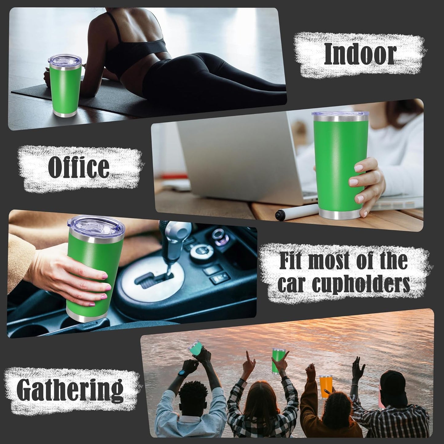 20 oz Tumbler Coffee Tavel Tumblers Bulk with Lid Stainless Steel Double Wall Vacuum Insulated Mug Powder Coated Cups fit Car Cupholder for Hot and Cold - Green, 8Pack