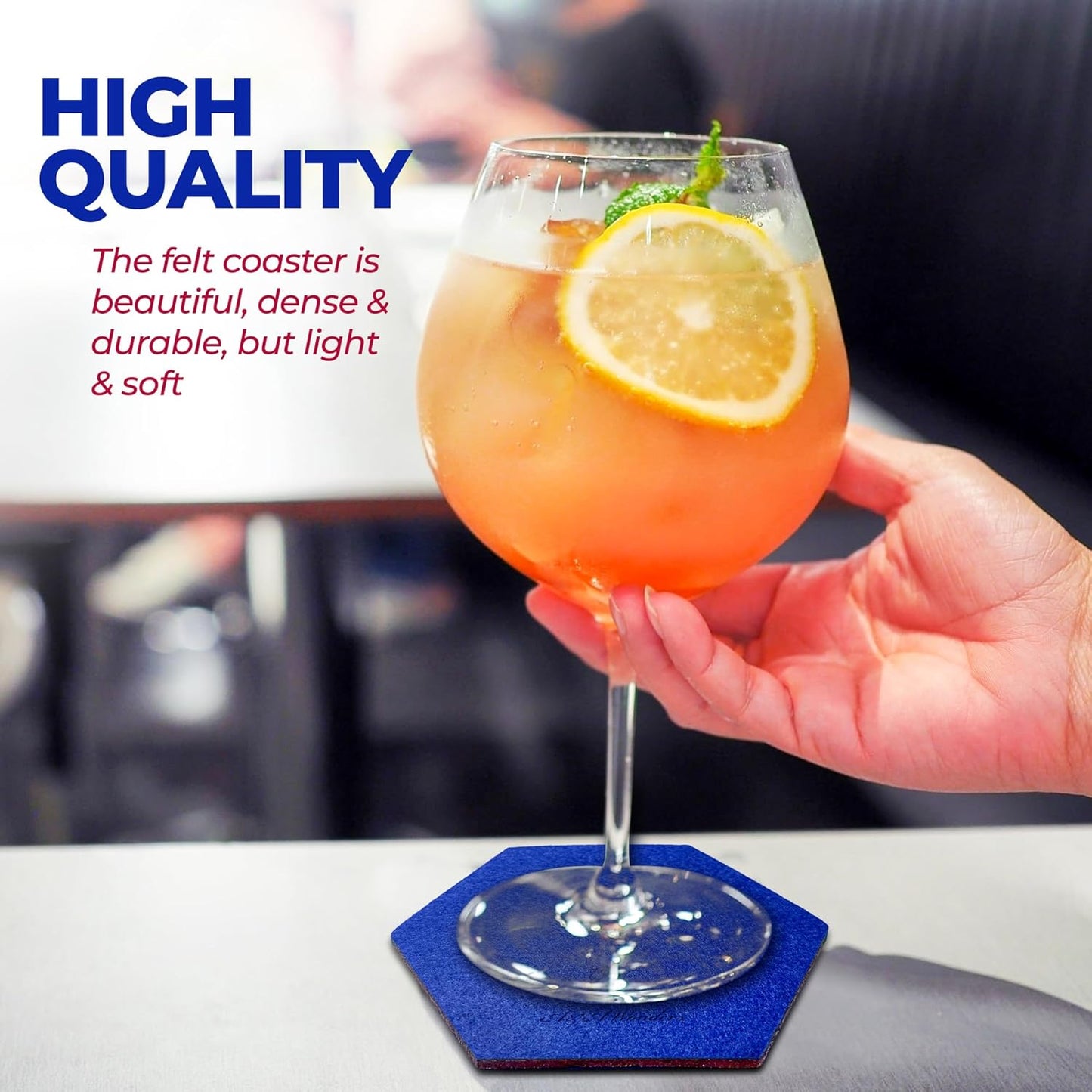 A&A Wonders Premium Felt Coasters for Drink, Two-Tone Reversible, Absorbent Felt Protects Furniture, Table, Anti Slip, Suitable for Drinks & All Table Types (Wine Red/Royal Blue, Hexagon 12 Pack)