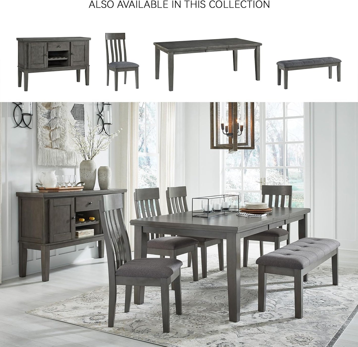 Signature Design by Ashley Hallanden Rustic Tufted Upholstered Dining Room Bench, Gray