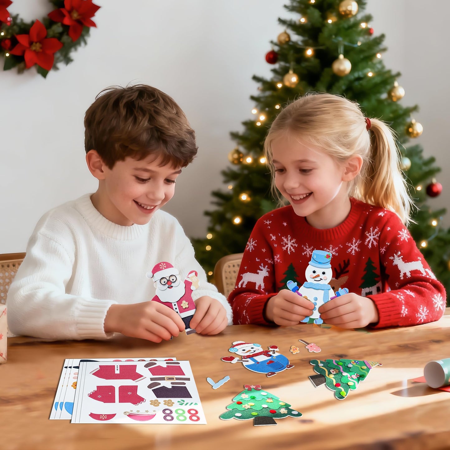 28°C 27 Sets Christmas Crafts Winter Arts and Crafts DIY Christmas Trees Snowmen Santa Claus Christmas Foam Stickers Tree Ornaments for Home Classroom Activities Party Favors Supplies