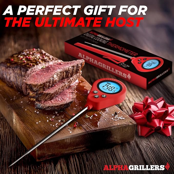 Alpha Grillers Instant Read Meat Thermometer Digital Food Thermometer for Cooking Grilling Bread Baking Liquids and Air Fryer with Temperature Guide, Long Probe and Large Backlit Display