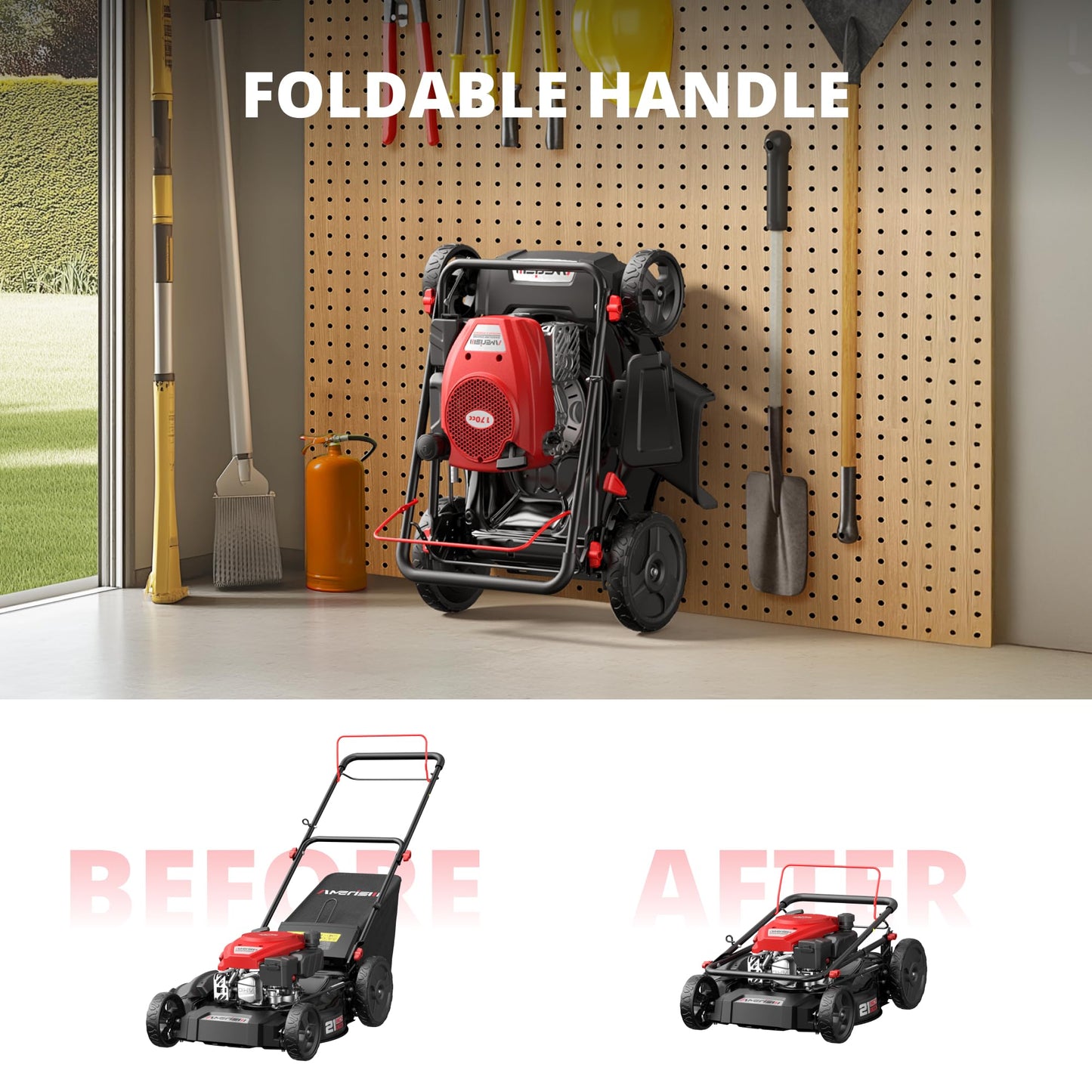 21" Steel Deck Self-Propelled Lawn Mower, 170cc OHV Engine with Forced Air-Cooling System, 3-in-1 Mulching, Rear Bag & Discharge, 6 Adjustable Cutting Height(1.5" to 3.9"), Easy Assembly & Maintenance