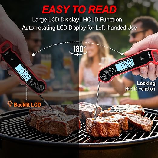 Professional Food & Meat Thermometer, 1 Sec Instant Read & ±0.5℉ Accuracy Driven by Thermocouple Sensor. IP67 Waterproof Digital Thermometer for Cooking, BBQ, Grill Gifts for Men Him Dad Birthday