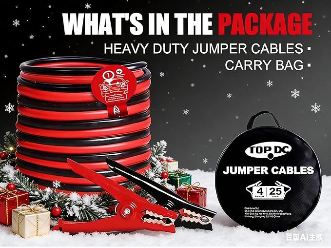 TOPDC 4 Gauge 25 Feet Jumper Cables for Car, SUV and Trucks Battery, Heavy Duty Automotive Booster Cables for Jump Starting Dead or Weak Batteries with Carry Bag, (TD-P0425)