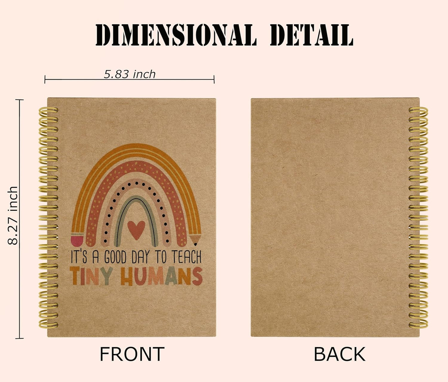 Knibeo Teacher Rainbow Notebook Journal - Best Teacher Gifts, kraft paper notebook,5.5×8.3 Boho Spiral Bound Notebook with 164 Pages, Cute Teacher Notebook, Anti Anxiety Notebook