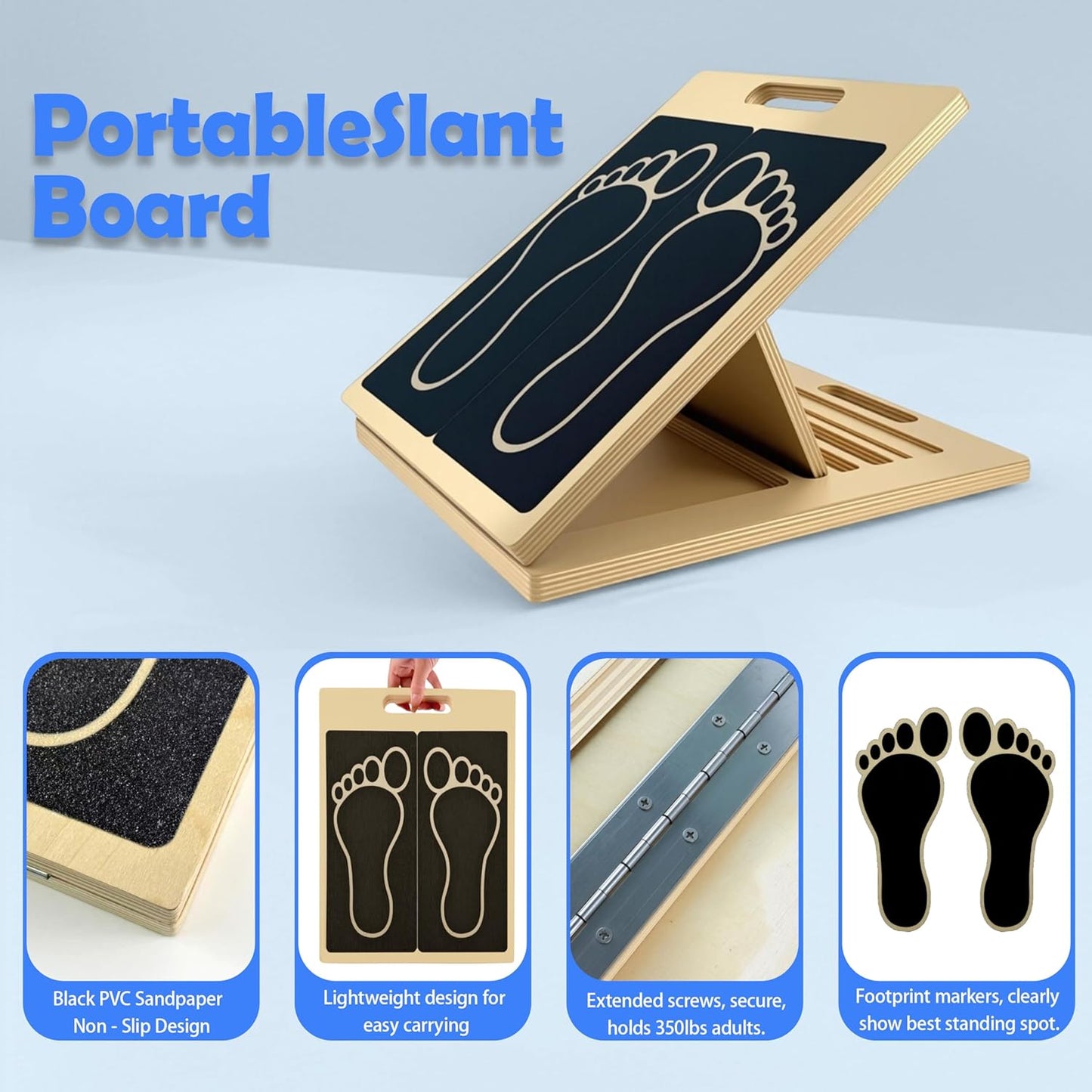 Slant Board for Calf Stretching, 6 Adjustable Angles Portable Wooden Incline Board, Calf Stretcher & Squat Wedge for Physical Therapy, Knees, Feet, Leg, Ankle, Heel, with Training Poster