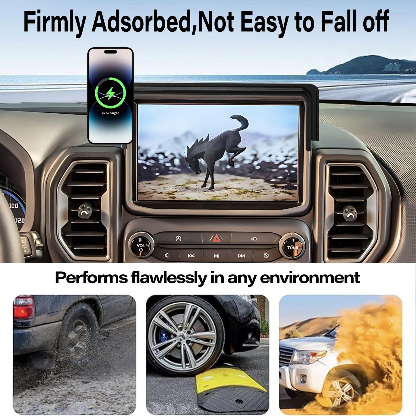 Abeeygeomarn Car Phone Holder For Ford Bronco Sport 2021-2024 Accessories Apply To 8 Inch Touch Screen 15W Fast Wireless Charger