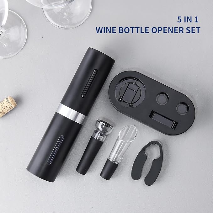 CIRCLE JOY Electric Wine Bottle Opener Set - Rechargeable Cordless Wine Corkscrew with Charging Base, Foil Cutter, Aerator Pourer and Stopper
