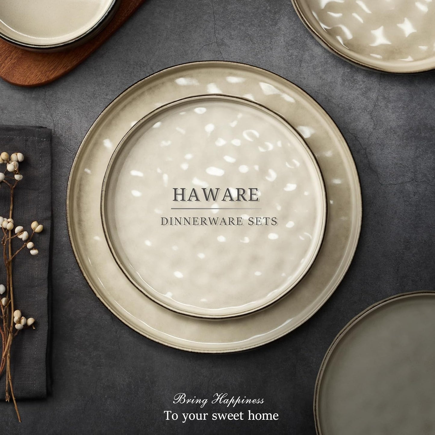 HaWare Dinnerware Sets, 6-Piece Plates and Bowls Set, Stoneware Dish Set for 2, Ceramic Dinnerware for Home Restaurant, Chip and Scratch Resistant, Microwave and Dishwasher Safe, Saturn Khaki