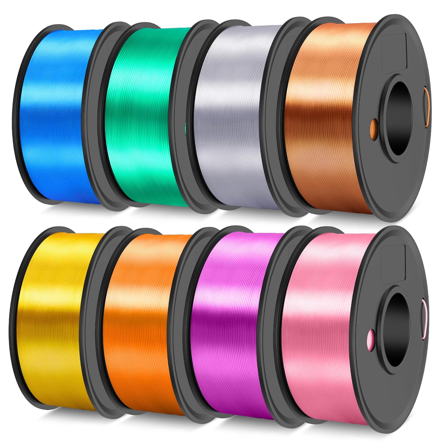 TECBEARS Silk Filament 1.75, Shiny Silk PLA Filament, 3D Printer Filament with Smooth Silky Surface, 250G Spool, 8 Rolls, Gold+S