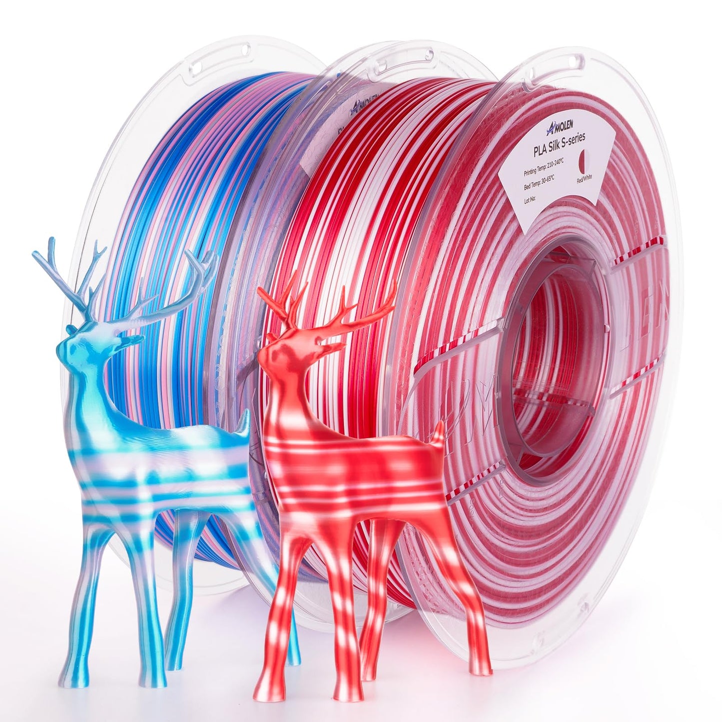 AMOLEN Silk PLA 3D Printer Filament Bundle, Shiny Multicolor Rainbow Filament 1.75mm Pack, Fast Color Change 3D Printing Filamen