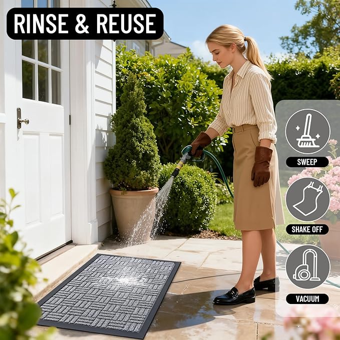 OLANLY Front Door Mat Outside Entrance 59x23, Absorbent, Heavy Duty Sturdy Natural Rubber Doormat Indoor Outdoor, Non-Slip, Stain and Fade Resistant, Low Profile Floor Mat for Entryway, Charcoal Gray