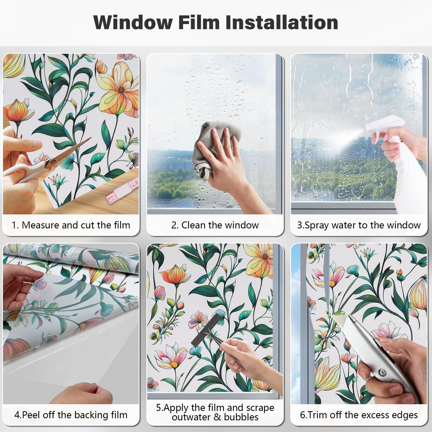 Donox Window Privacy Film, Frosted Stained Glass Window Films, Static Cling Non-Adhesive Decorative Windows Sticker for Front Door Bathroom, Heat Control Anti UV(35.4 x 157.4 inches)