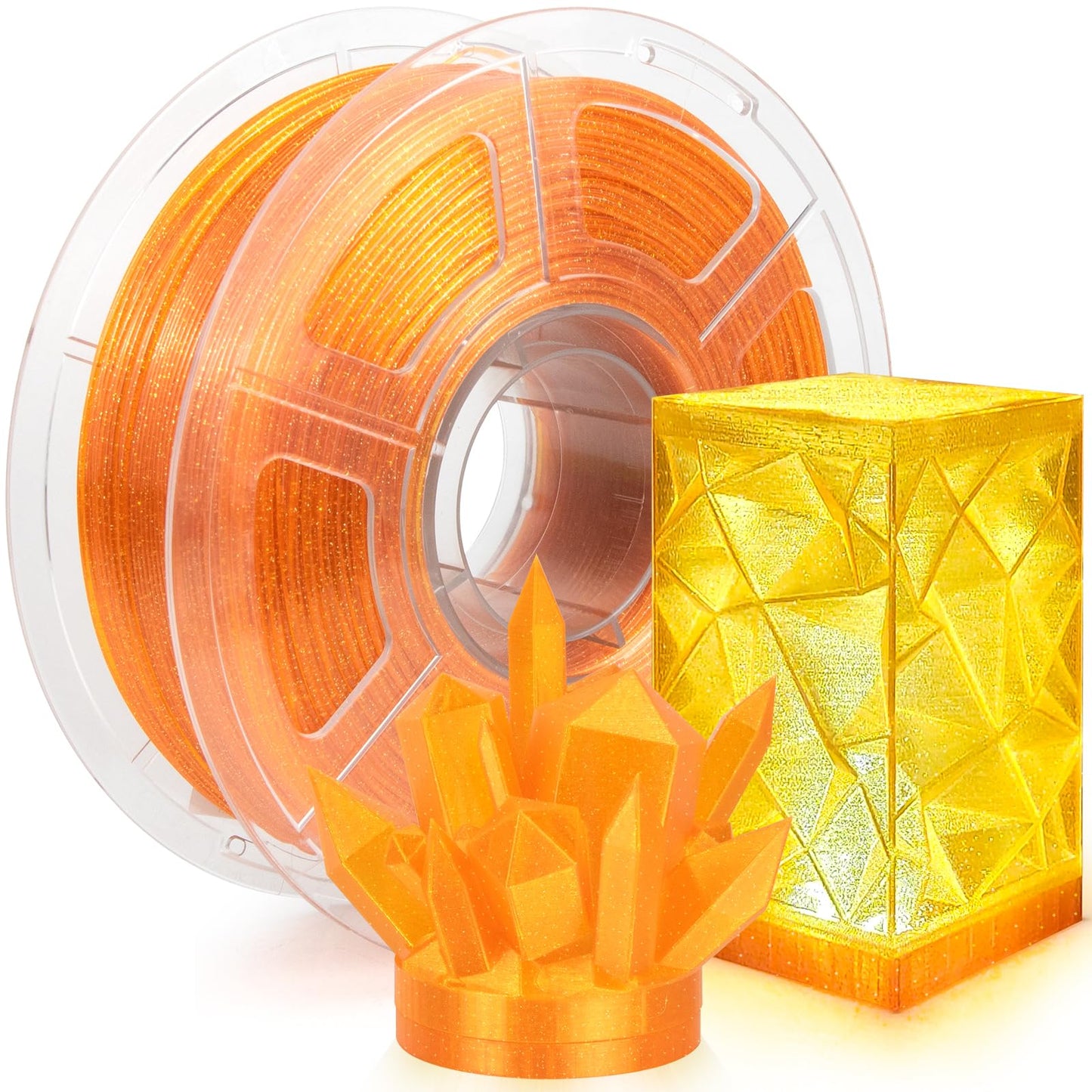 IEMAI Orange Glitter PETG Filament 1.75mm 1kg, Sparkle Galaxy Transparent 3D Printer Filament 50-600mm/s Rapid Printing, Crystal