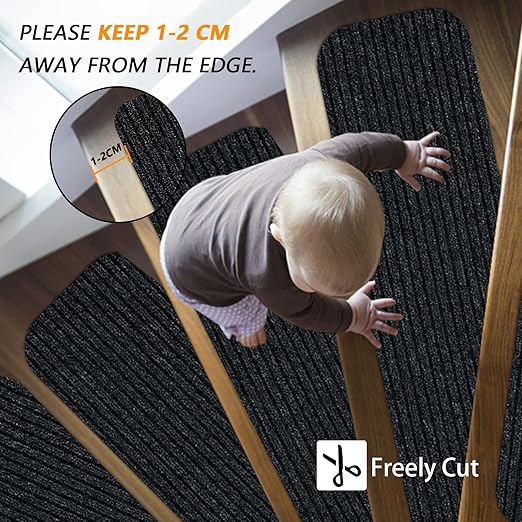 Non-Slip Stair Treads, 7.8" X 30" (7-Pack) Stair Runner Indoor Outdoor Mat, Black Slip Resistant Stair Tread Mats Step Covers Pads for Elders, Kids and Pets (30" x 7.8", Black)