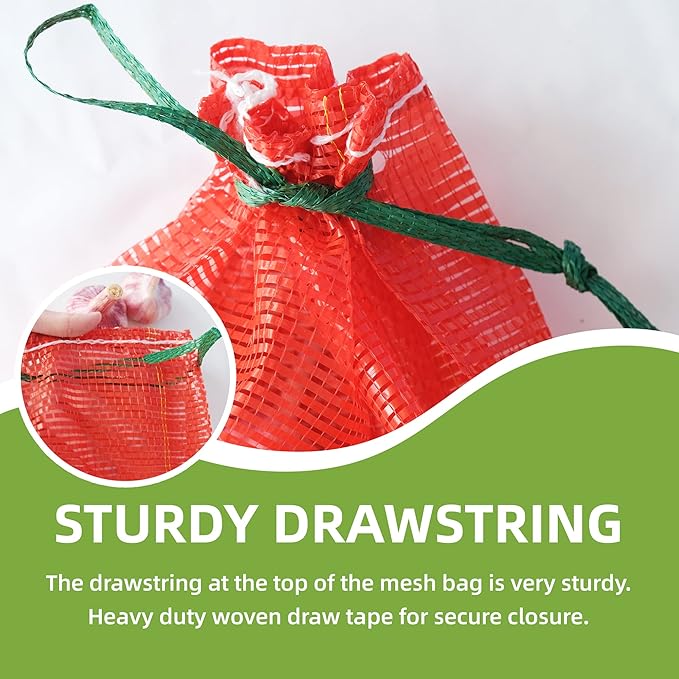 10 lb Mesh Onion Bags 100pcs, 11"×18" Mesh Produce Bags Hanging Reusable Breathable Vegetable Storage Net Bag with Drawstring for Onions Potatoes Citrus Crawfish, Red (Pack of 100)
