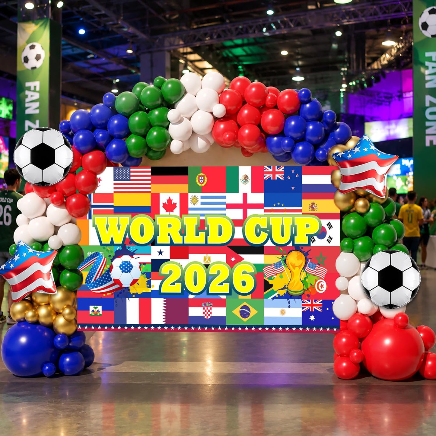 World 2026 Cup,World Party Cup Decorations,154PCS Soccer Balloon Garland Arch Kit with Large Backdrop Banner for World Tournament Cup,Soccer Party Decorations