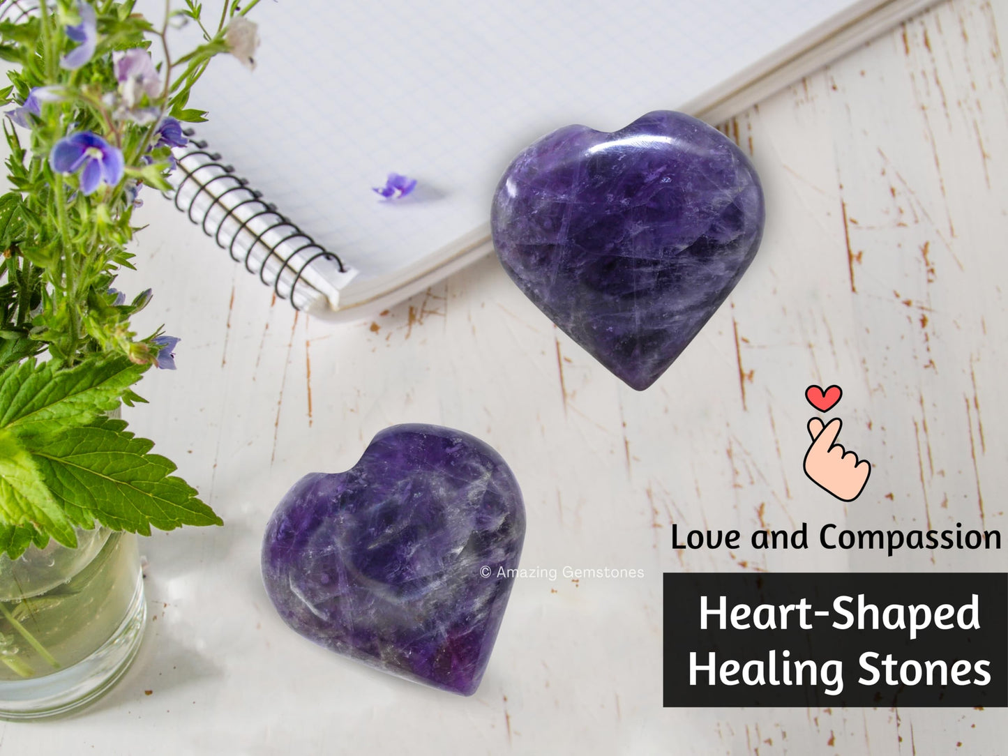 Amazing Gemstone Amethyst Crystal Heart Palm Stone - Pocket Massage Worry Stone for Natural Body Chakra Balancing, Reiki Healing and Crystal Grid