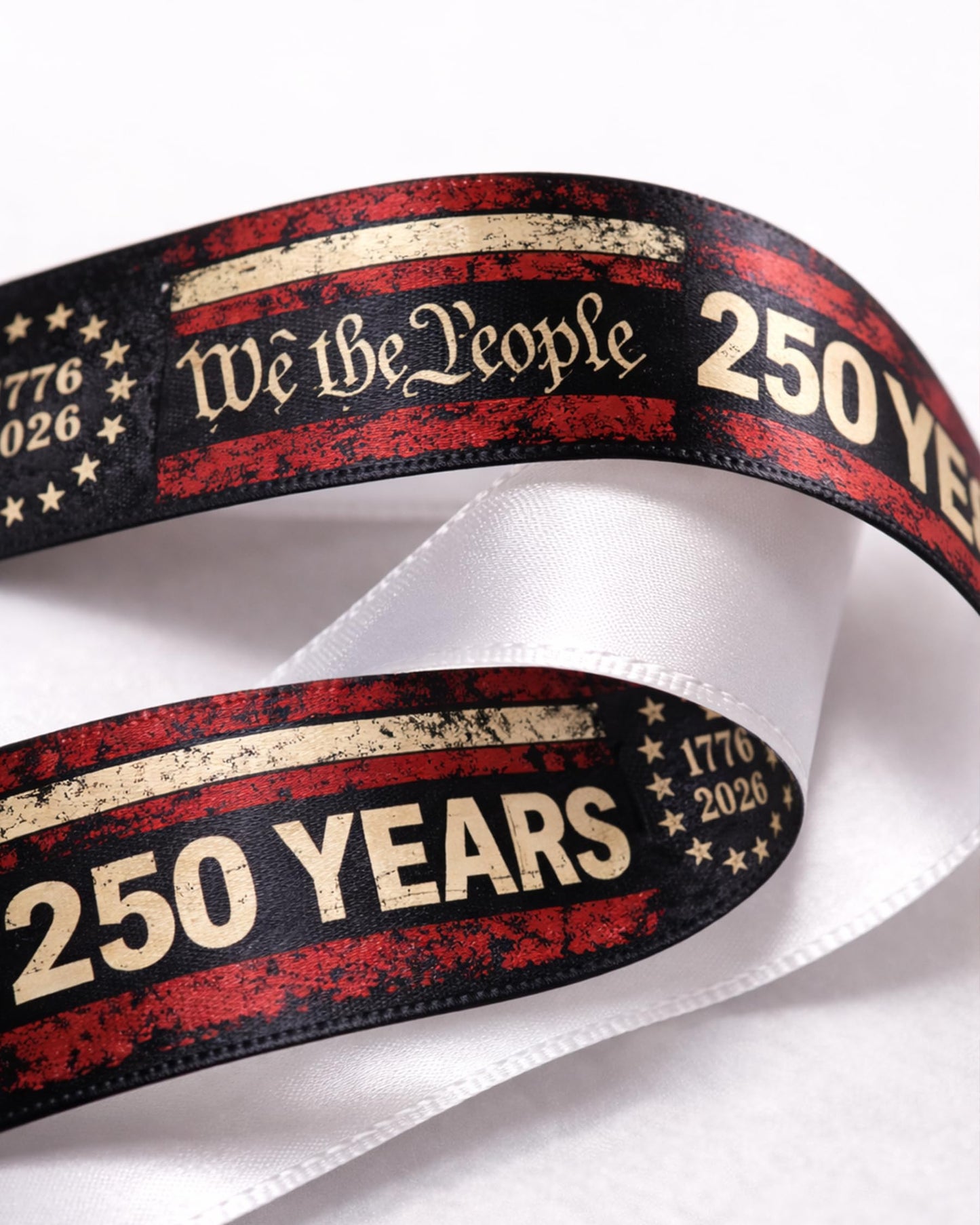 Gleamagic 25 Yards Patriotic Ribbon 1 Inch - America 250th Anniversary Non-Wired Satin Ribbon with We The People Print, Soft Fabric for Hair Bows, Gift Wrapping, Veterans Day & July 4th Party Supplies