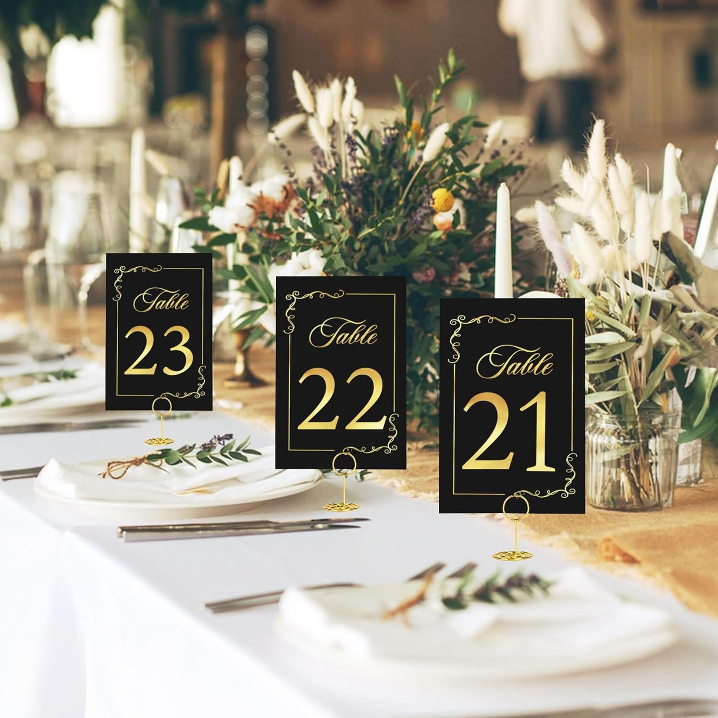 JOYIT 21 Sets Wedding Table Number 1-20 and Head Table Card with 21 Pcs Tables Number Holders, Black Gold Numbers Cards with Place Card Holders, 4" X 6" Tables Numbers Cards for Wedding Reception