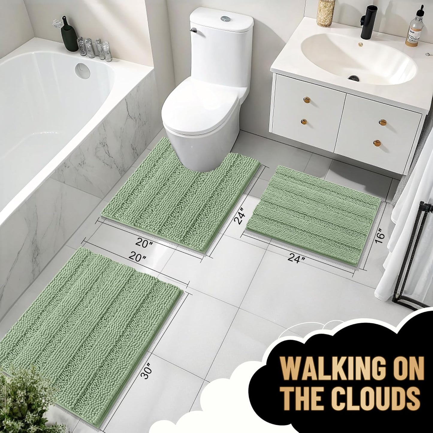 OLANLY Thick Bathroom Rugs 36x24, Extra Soft Absorbent Chenille Striped Bath Rugs, Rubber Backing, Machine Wash Dry, Bath Mats for Bathroom Floor, Tub and Shower, Home Decor Accessories, Sage Green