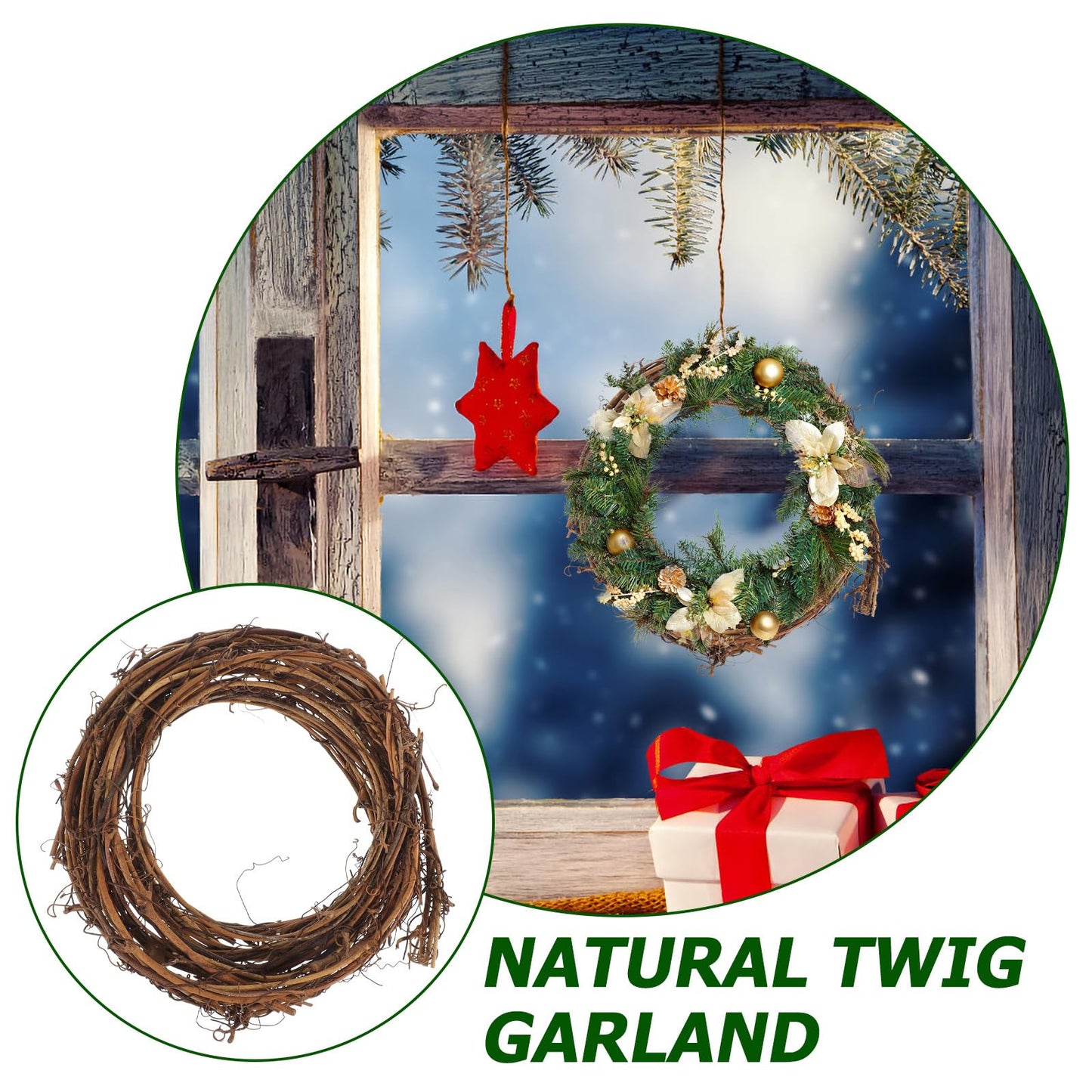Garneck DIY Crafts Natural Vine, Twig Grapevine Wreath Garland for Christmas/Party/Halloween, Rattan Wreath Garland Decoration Grapevine Garland 180 Inch