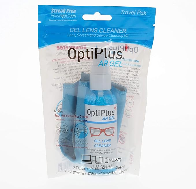 OptiPlus Anti-Reflective Gel Lens Cleaner and Dual-Purpose Microfiber Cloth | Streak-Free Glasses Cleaner