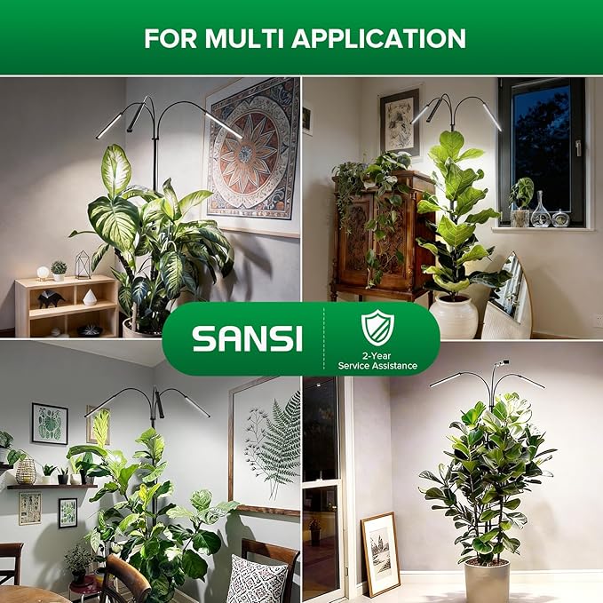 SANSI Plant Grow Light, 45W Grow Lights for Indoor Plants, High PPFD Full Spectrum, 4/8/12H Timer, 4-Level Dimmable, 79"-90" Height Adjustable for Indoor Growing Large Tall Plants, Upgrade Prong
