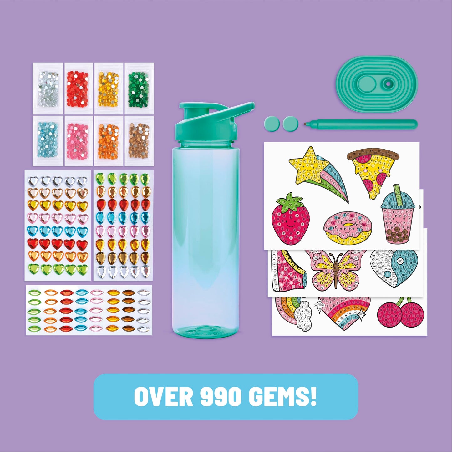 Claire’s Water Bottle Bling Decorating Set, DIY Diamond Painting Kit, 24 Oz BPA-Free Bottle, 990+ Diamond Art Gems, Unicorn, Heart & Fun Stickers, Girl Toys, Craft Kits for Gift Ages 8+