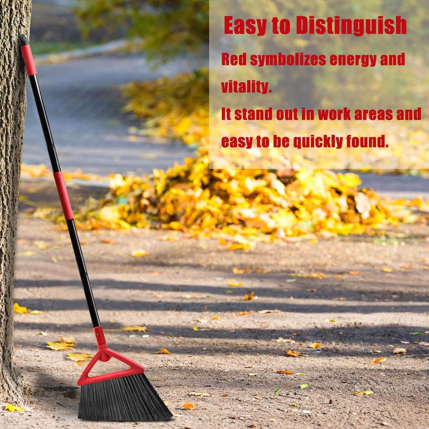 PUTNATRUE Heavy Duty Angle Broom, 3 Pack Longer Commercial Brooms, Swipe Brooms for Sweeping Indoor Outdoor, Perfect Red Broom of Kitchen, Garage, House, Restaurant