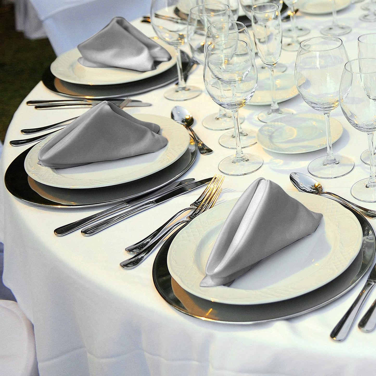 ANECO 12 Pieces Satin Napkins Soft Dinner Napkins Square Table Napkins 17 x 17 Inches for Restaurant Weddings Party Dinner Decoration (Grey)