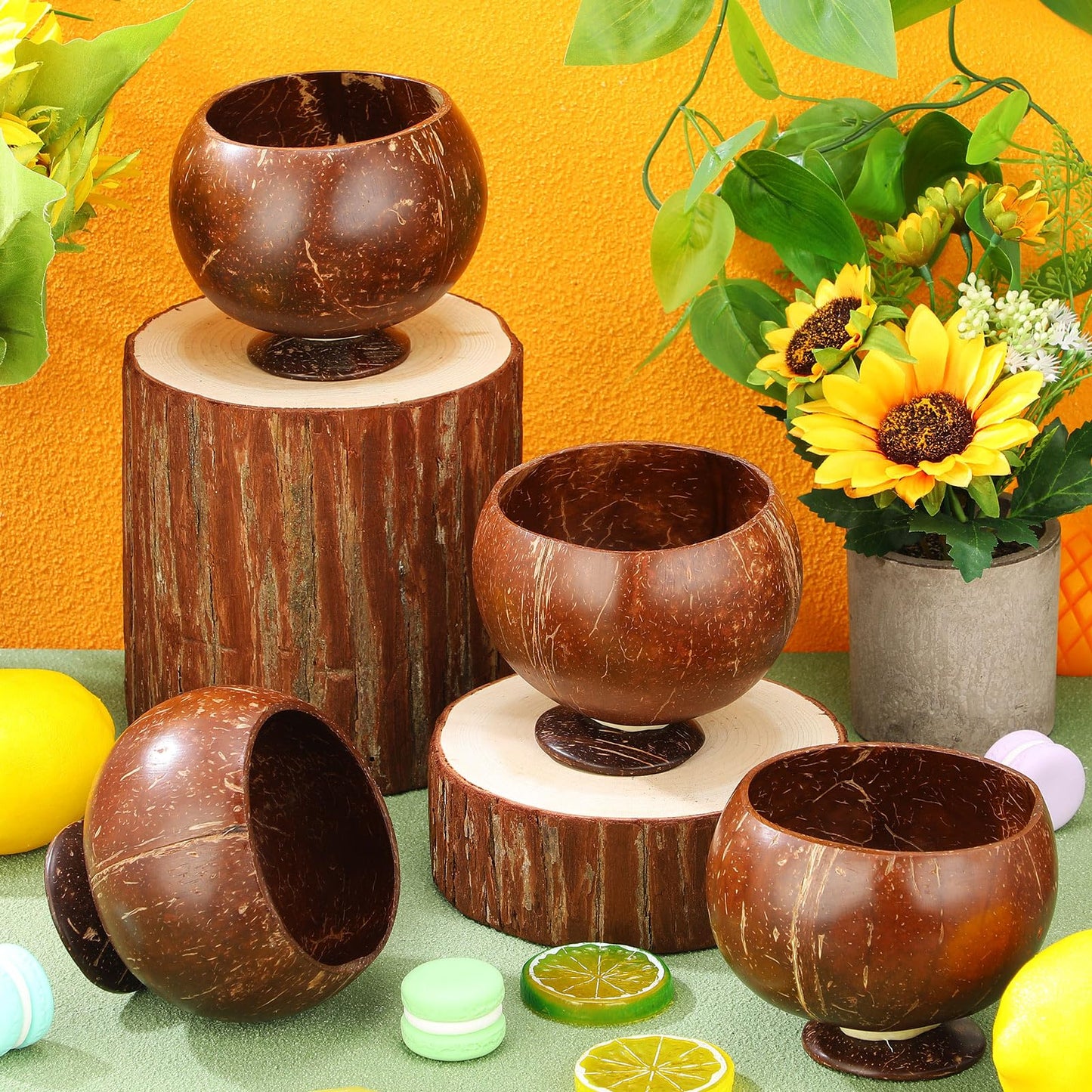 Tioncy 36 Pcs 13.5 oz Coconut Shell Cups Bulk Hawaiian Party Supplies Polished Natural Coconut Bowls Luau Party Favors Tiki Decorations for Cocktail Drinking Smoothie Salad Ice Cream