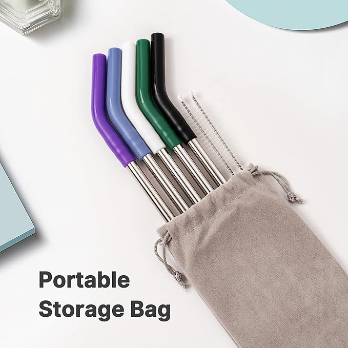 Metal Straws Reusable for 20 oz YETI Tumbler Mug, 8.5”Stainless Steel Reusable Drinking Straw with Silicone Tips for 20 oz Tumbler,1 Portable Bag