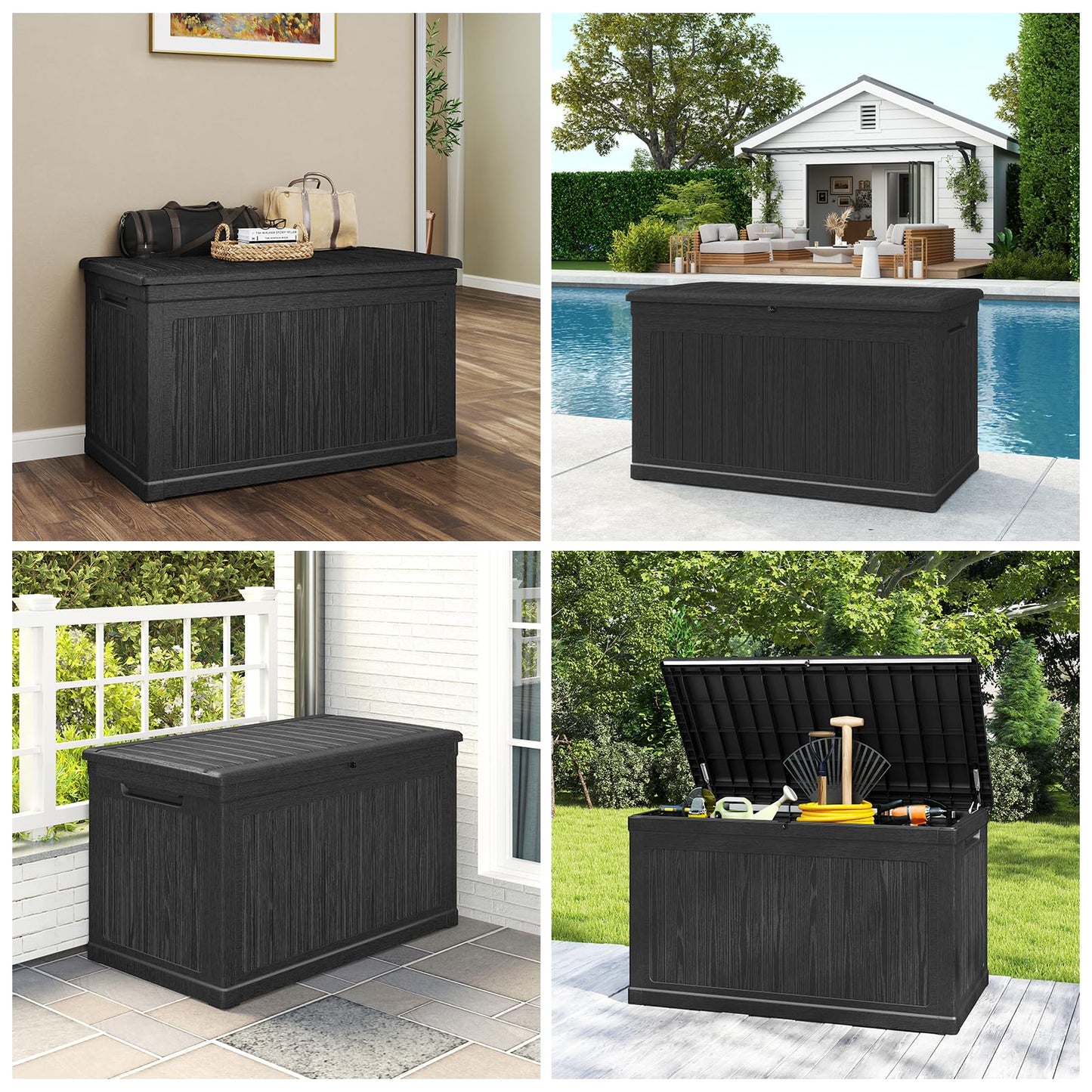 Skepphlay 230 Gallon Deck Box Extra Large, Outdoor Storage Box Lockable, Patio Storage Box Waterproof and UV Resistant, 1000lbs Load Capacity for Garden, Patio, Pool (Black)