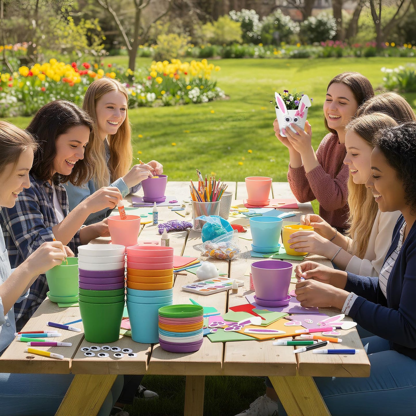 Ferrochef 24 Set Easter Bunny DIY Flower Pots Crafts Bulk Bunny Plant Cute Crafts Pot Graduation Party Favors Spring Decorative Garden Pots DIY Painting Kit Creative Gifts Art Project