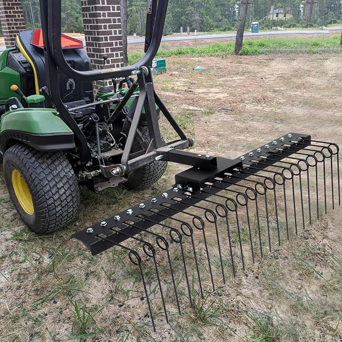 5FT Durable Pine Straw Rake Steel Spring Landscape Rake Fits 2" Receiver for Lawn Tractors or ATV/UTV,Black