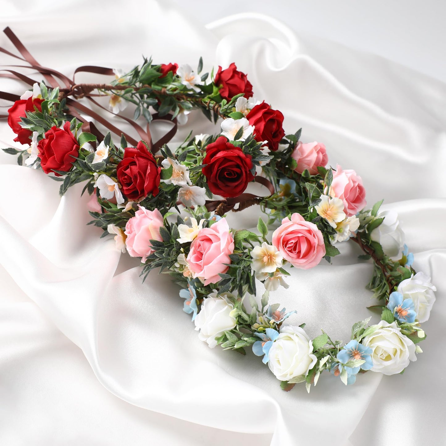 KorViSHOW Rose Hair Flower Crown - Girl Flower Crown Decoration Rose Celebration Round Floral Head Bride Wedding Renaissance Festival Party Birthday Ball Photo Accessories
