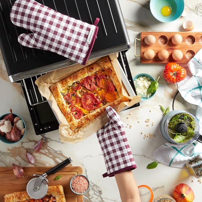 KitchenAid Gingham Oven Mitt 2-Pack Set, Beet, 7"x13"