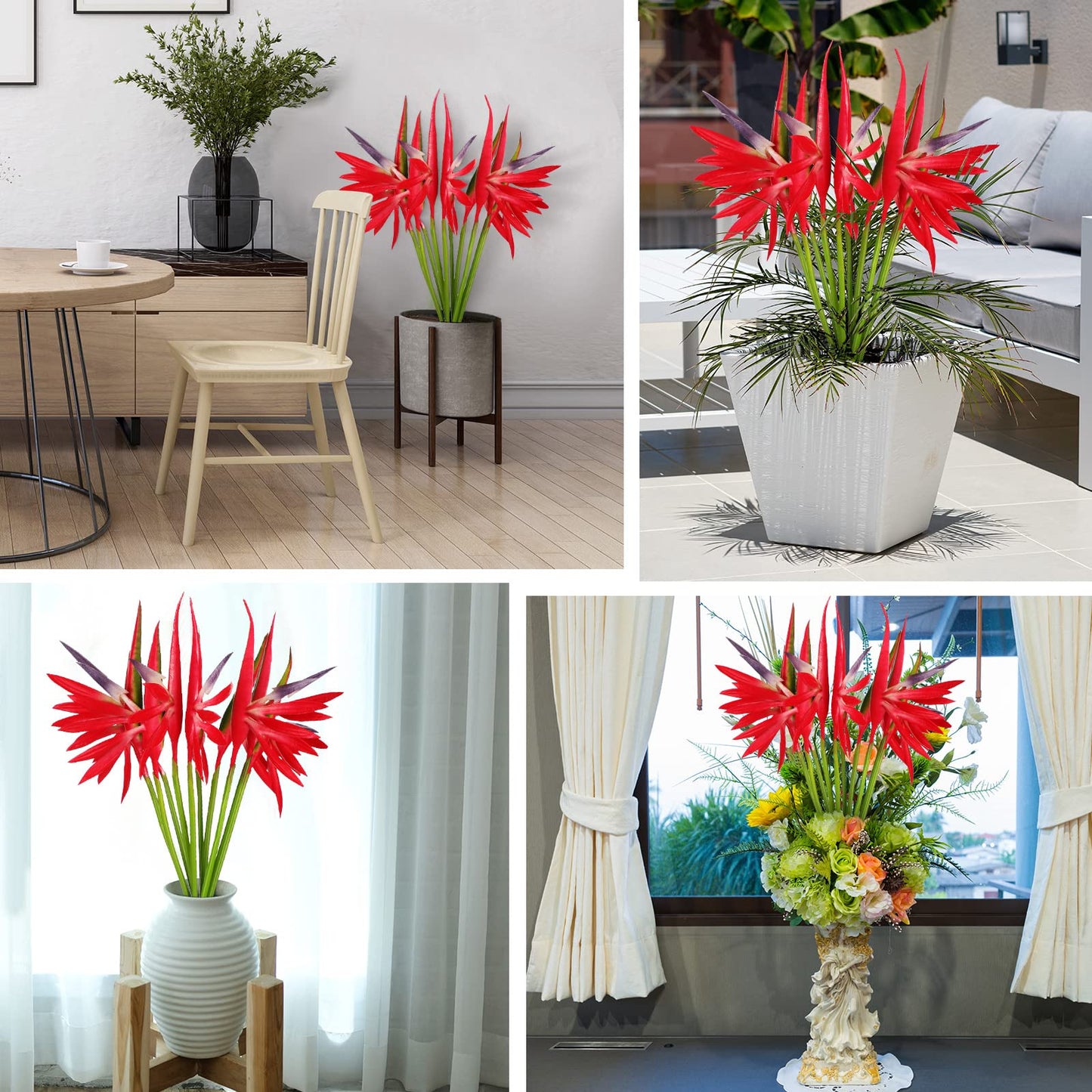 Giegxin 10 Pieces Bird of Paradise Artificial Plant 22 Inch Hawaiian Tropical Flowers Faux Flowers Bouquet Large Elegant Green Plant for Home Garden Decoration Office Wedding Decor Supplies (Red)