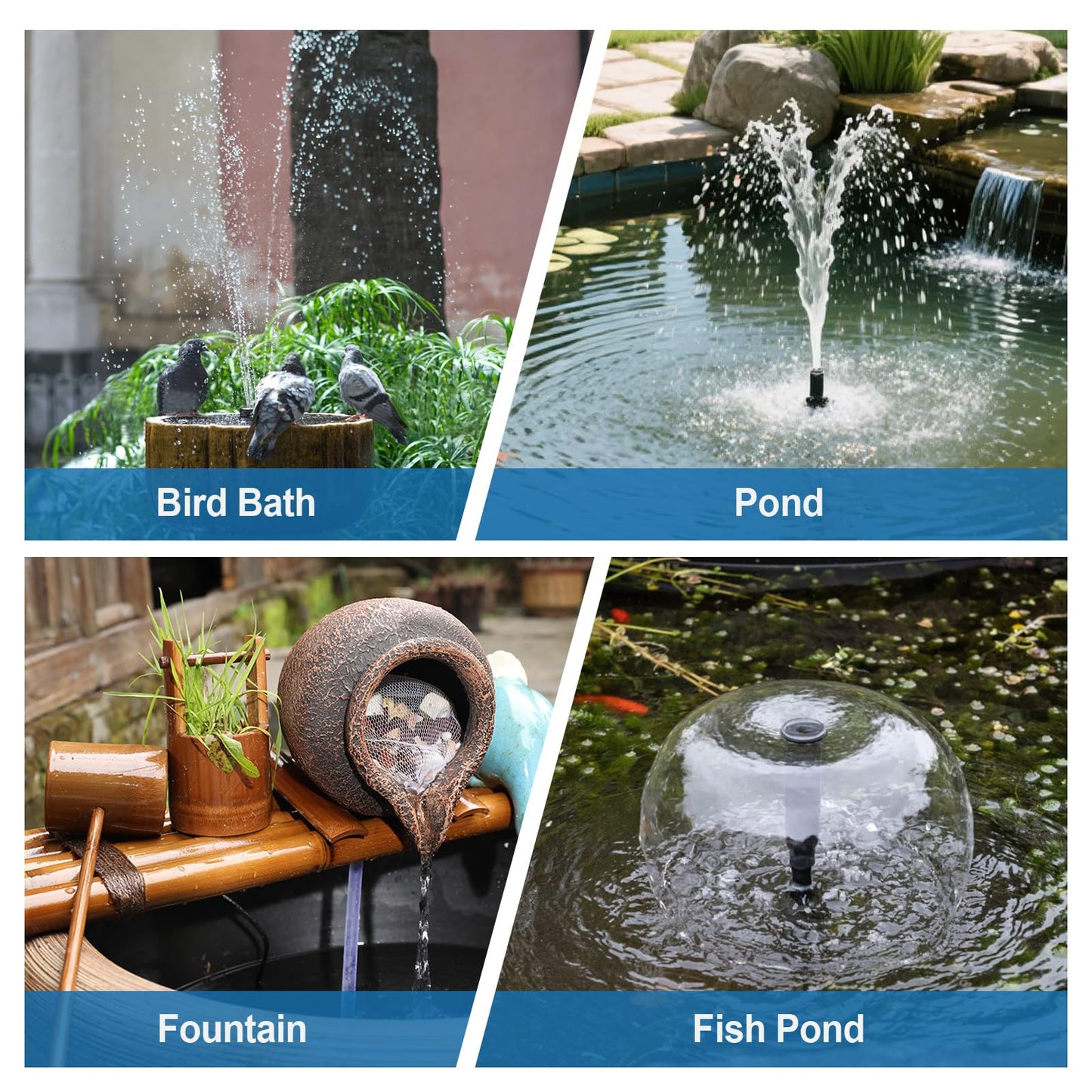 ECO-WORTHY 216 GPH Solar Powered Water Fountain Pump Upgraded Dry-run Protection Brushless Submersible Pump 12V-24V DC with 16.4ft(5M) Power Cord, 7.8 ft High Lift,2Nozzles for Pond, Aquarium