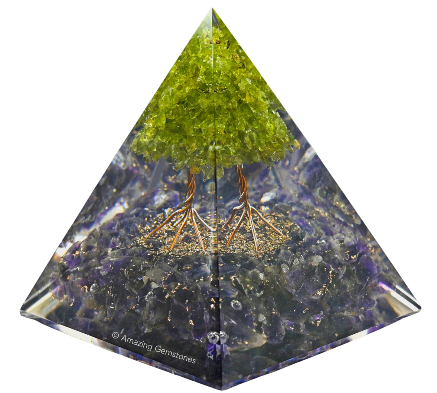 Amazing Gemstone Organite Orgone Pyramid Extra Large 105 MM - Orgone Energy Pyramid with Amethyst Crystals, Peridot Tree and Healing Stone - Orgonite Pyramids Crystals and Positive Energy