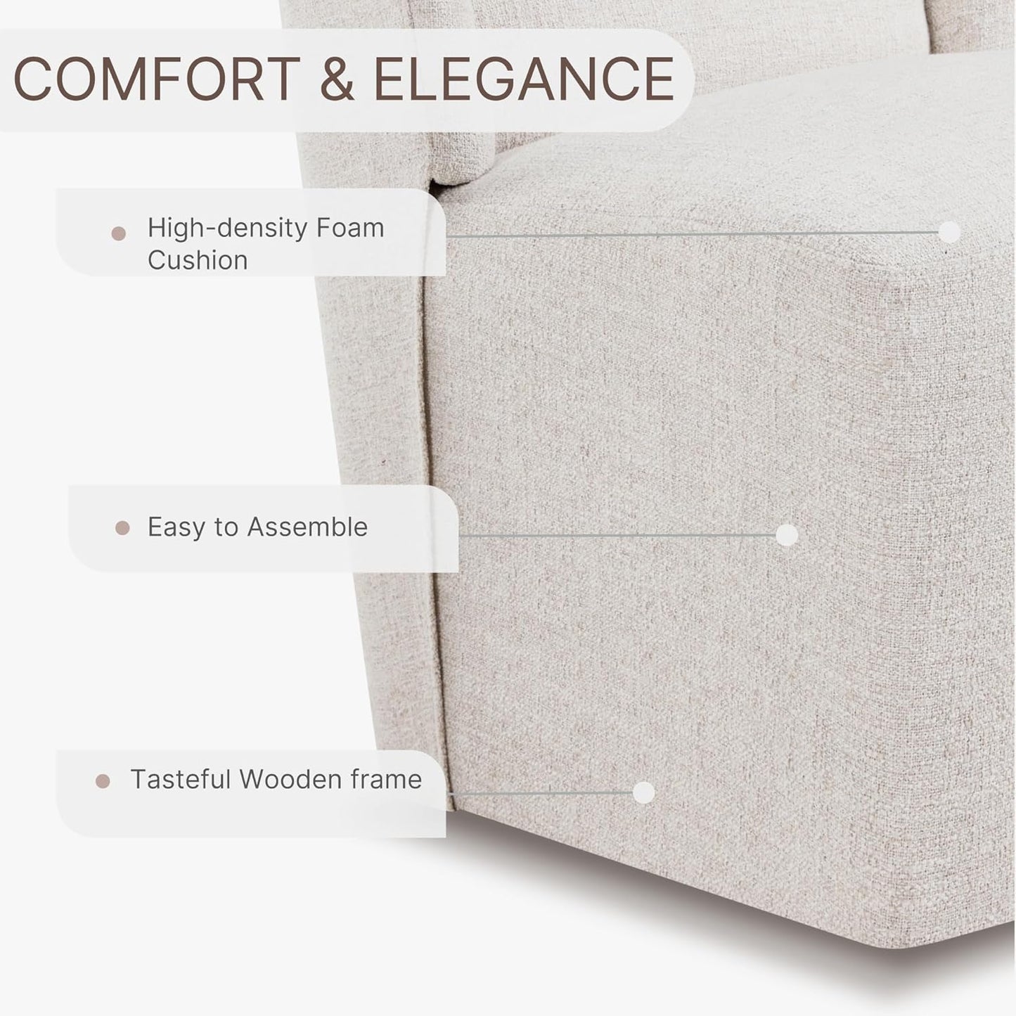 Upholstered Dining Chair with Casters Wingback Modern Side Armless Deskchair with Rollers for Diningroom Bedroom Livingroom Reading Room,Linen,1 Box