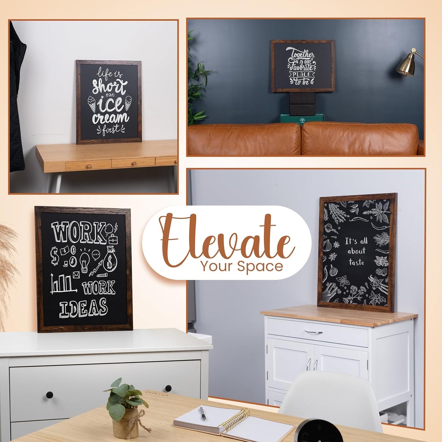 Loddie Doddie Chalkboard Calendar & Sign - 18 x 22 in. Rustic Wood Frame - Stain Resistant Surface & Magnetic Finish - Wall-Mount Chalk Board for Kitchen, Office & Kids