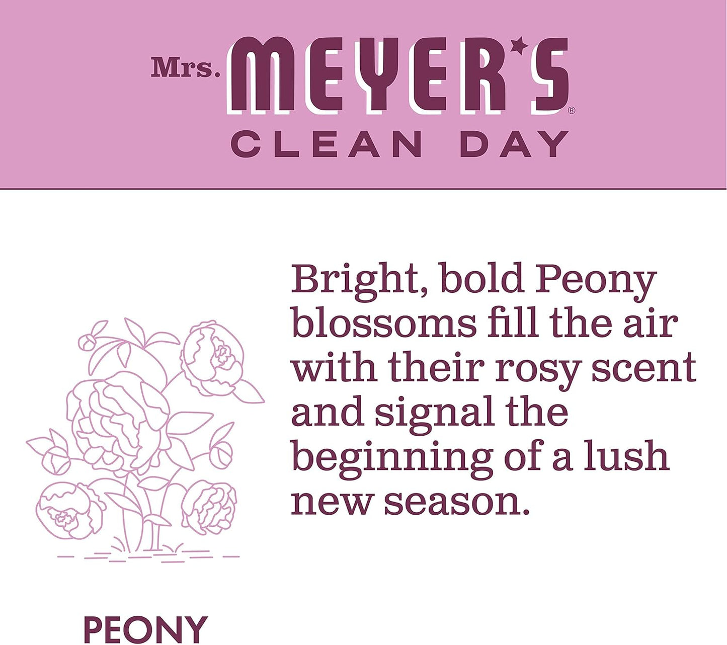 Mrs. MEYER'S Kitchen Set, Dish Soap, Hand Soap, and Multi-Surface Cleaner, 3 CT (Peony)