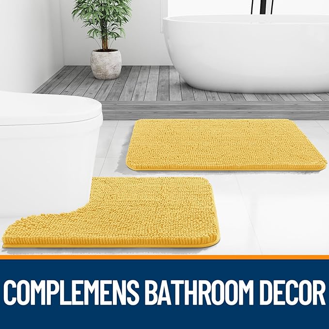 OLANLY Bathroom Rugs 59x24, Extra Soft Absorbent Chenille Bath Rugs, Rubber Backing Quick Dry, Machine Washable Bath Mats for Bathroom Floor, Tub and Shower, Home Decor Accessories, Yellow